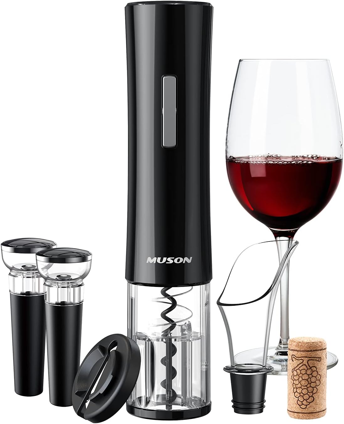 Electric Wine Opener, Automatic Corkscrew with Foil Cutter, 2 Vacuum Stopper, Aerator Pourer, Wine Bottle Opener Battery Operated 4-in-1 Gift Set for Wine Lover Home Kitchens