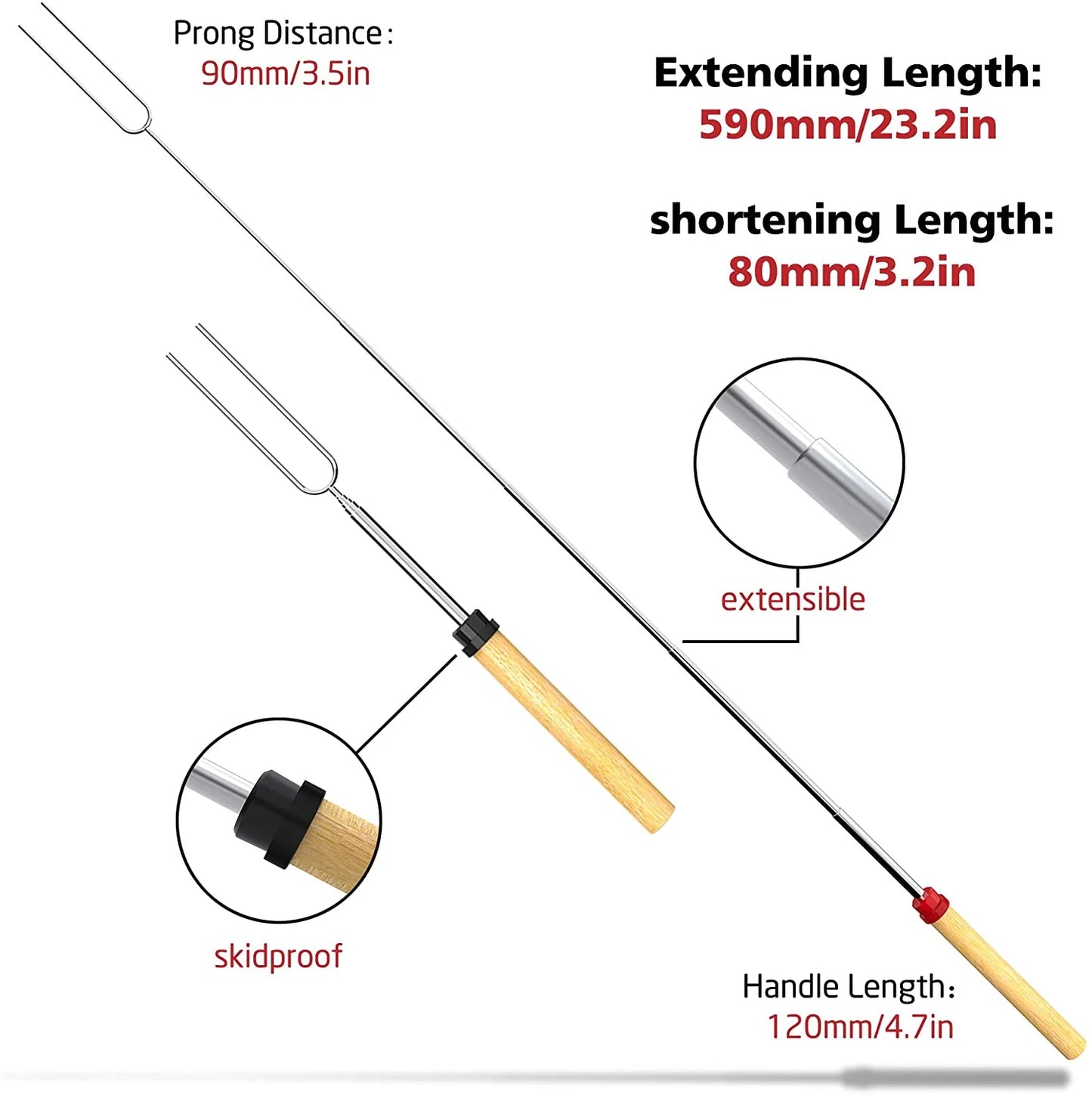 Marshmallow Roasting 8 Roasting Sticks, 32 Inch Telescoping Extendable for BBQ and Outdoor(Pack of 8 Sticks)