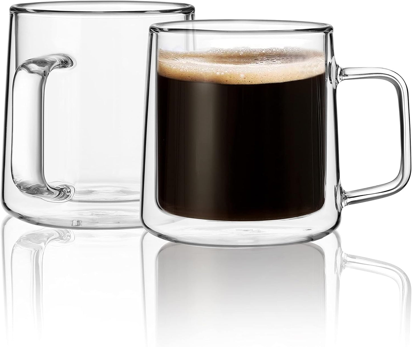 10oz(300ml) Glass Coffee Mugs, Double Wall Insulated Glass Cups with Handle, Clear Espresso Mugs for Latte, Cappuccino, Tea Bag, Set of 2