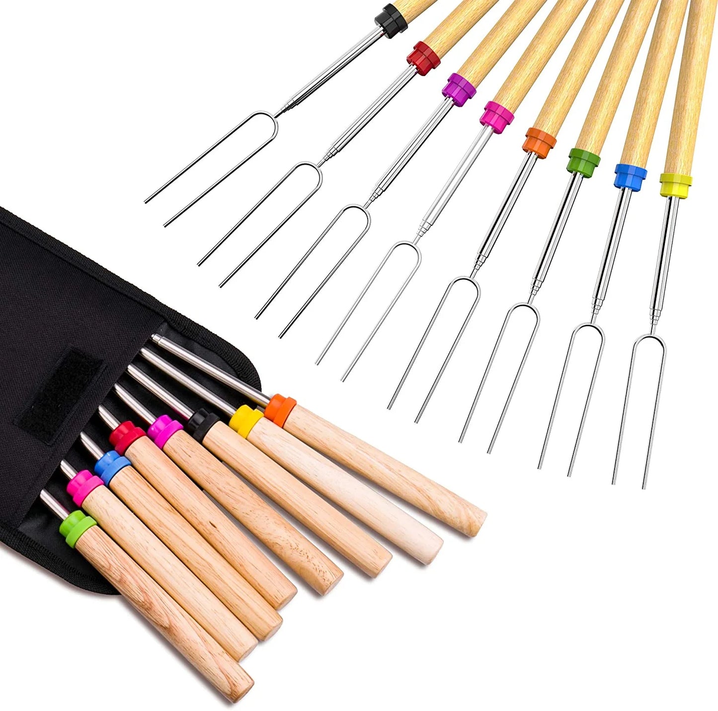 Marshmallow Roasting 8 Roasting Sticks, 32 Inch Telescoping Extendable for BBQ and Outdoor(Pack of 8 Sticks)